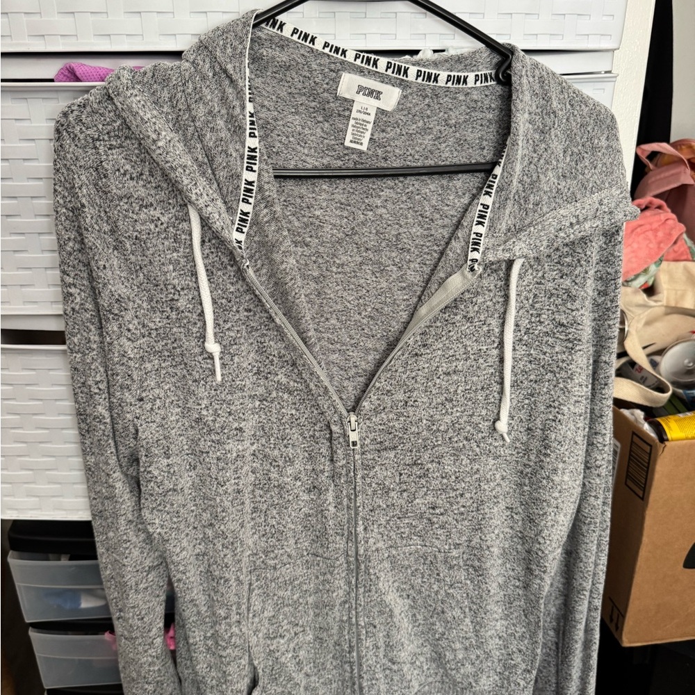 PINK Gray Zip-Up Hoodie